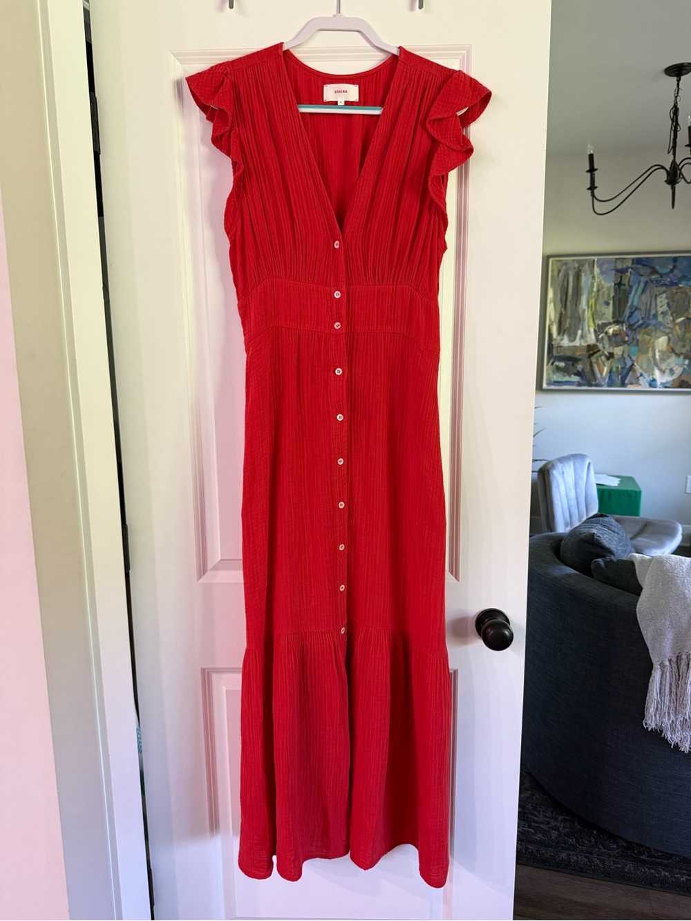 Caslon Bright Red V-Neck Button-Down Maxi Dress
